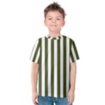 Vertical Stripes - White and Army Green Kid s Cotton Tee