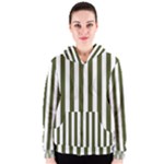 Vertical Stripes - White and Army Green Women s Zipper Hoodie