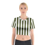 Vertical Stripes - White and Army Green Cotton Crop Top