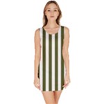 Vertical Stripes - White and Army Green Bodycon Dress