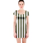 Vertical Stripes - White and Army Green Short Sleeve Bodycon Dress
