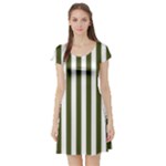 Vertical Stripes - White and Army Green Short Sleeve Skater Dress