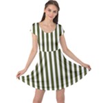 Vertical Stripes - White and Army Green Cap Sleeve Dress