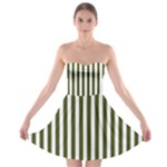 Vertical Stripes - White and Army Green Strapless Bra Top Dress