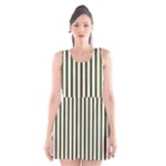 Vertical Stripes - White and Army Green Scoop Neck Skater Dress