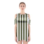 Vertical Stripes - White and Army Green Women s Cutout Shoulder Dress