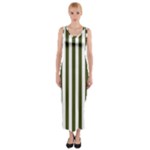 Vertical Stripes - White and Army Green Fitted Maxi Dress