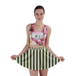 Vertical Stripes - White and Army Green Mini Skirt