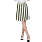 Vertical Stripes - White and Army Green A-Line Skirt