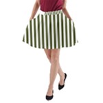 Vertical Stripes - White and Army Green A-Line Pocket Skirt