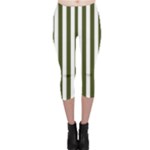 Vertical Stripes - White and Army Green Capri Leggings