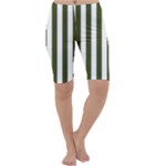 Vertical Stripes - White and Army Green Cropped Leggings