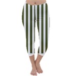 Vertical Stripes - White and Army Green Capri Winter Leggings