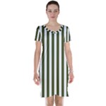 Vertical Stripes - White and Army Green Short Sleeve Nightdress