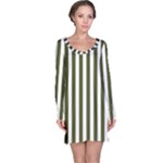 Vertical Stripes - White and Army Green Long Sleeve Nightdress