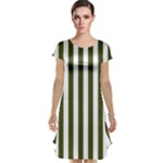 Vertical Stripes - White and Army Green Cap Sleeve Nightdress