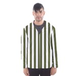Vertical Stripes - White and Army Green Hooded Wind Breaker (Men)