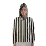 Vertical Stripes - White and Army Green Hooded Wind Breaker (Women)