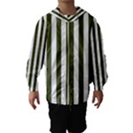 Vertical Stripes - White and Army Green Hooded Wind Breaker (Kids)