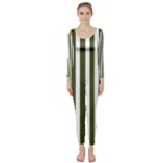Vertical Stripes - White and Army Green Long Sleeve Catsuit