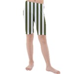 Vertical Stripes - White and Army Green Kid s Mid Length Swim Shorts
