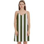 Vertical Stripes - White and Army Green Women s Reversible Sports Bra with Border