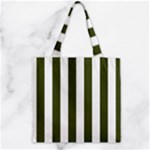 Vertical Stripes - White and Army Green Zipper Grocery Tote Bag
