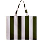 Vertical Stripes - White and Army Green Zipper Mini Tote Bag