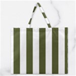 Vertical Stripes - White and Army Green Zipper Large Tote Bag