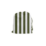 Vertical Stripes - White and Army Green Drawstring Pouch (S)