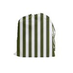 Vertical Stripes - White and Army Green Drawstring Pouch (L)