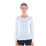 Vertical Stripes - White and Bubbles Cyan Women s Long Sleeve T-shirt