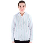 Vertical Stripes - White and Bubbles Cyan Women s Zipper Hoodie