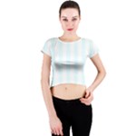 Vertical Stripes - White and Bubbles Cyan Crew Neck Crop Top