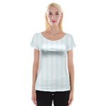 Vertical Stripes - White and Bubbles Cyan Women s Cap Sleeve Top