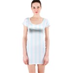 Vertical Stripes - White and Bubbles Cyan Short Sleeve Bodycon Dress