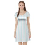 Vertical Stripes - White and Bubbles Cyan Short Sleeve Skater Dress