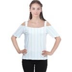 Vertical Stripes - White and Bubbles Cyan Women s Cutout Shoulder Tee