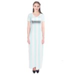 Vertical Stripes - White and Bubbles Cyan Short Sleeve Maxi Dress