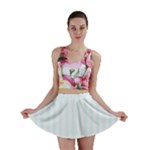 Vertical Stripes - White and Bubbles Cyan Mini Skirt