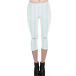 Vertical Stripes - White and Bubbles Cyan Capri Leggings