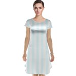 Vertical Stripes - White and Bubbles Cyan Cap Sleeve Nightdress