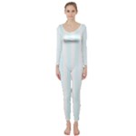 Vertical Stripes - White and Bubbles Cyan Long Sleeve Catsuit