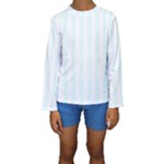 Vertical Stripes - White and Bubbles Cyan Kid s Long Sleeve Swimwear