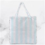 Vertical Stripes - White and Bubbles Cyan Grocery Tote Bag