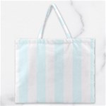 Vertical Stripes - White and Bubbles Cyan Zipper Large Tote Bag