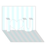 Vertical Stripes - White and Bubbles Cyan I Love You 3D Greeting Card (7x5)