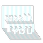 Vertical Stripes - White and Bubbles Cyan Miss You 3D Greeting Card (7x5)