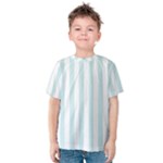 Vertical Stripes - White and Light Cyan Kid s Cotton Tee