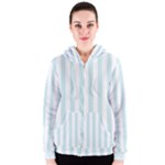 Vertical Stripes - White and Light Cyan Women s Zipper Hoodie
